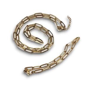 Gold Paperclip 16 inch Necklace and Bracelet Set‎